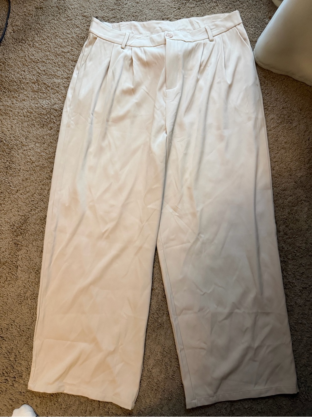 Wide-Leg Cream Pleated Trousers for Women